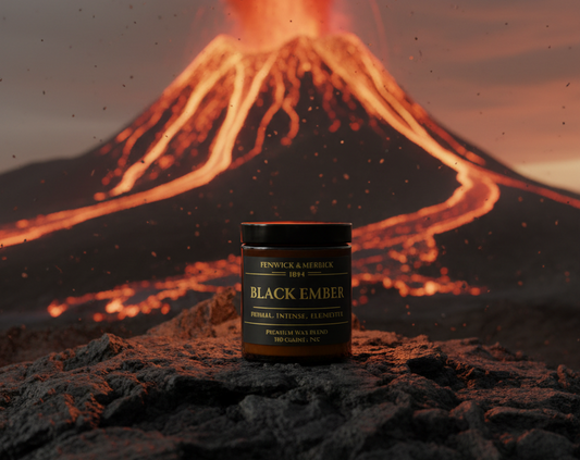 Fenwick & Merrick Black Ember wax blend container on a white background
