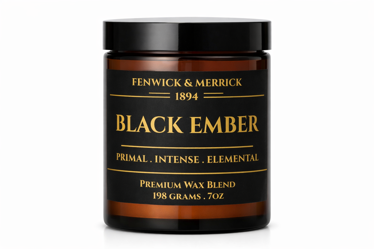 Fenwick & Merrick Black Ember wax blend container on a white background