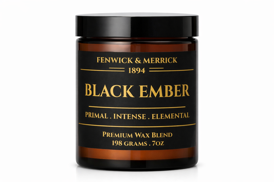Fenwick & Merrick Black Ember wax blend container on a white background