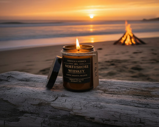 Northshore Whiskey candle at the beach